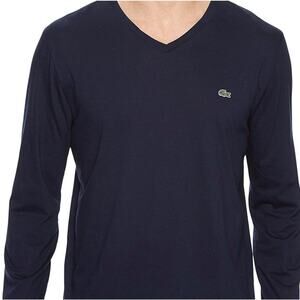 Lacoste Men's long-sleeve V-neck pima cotton T-shirt navy blue-Size 8